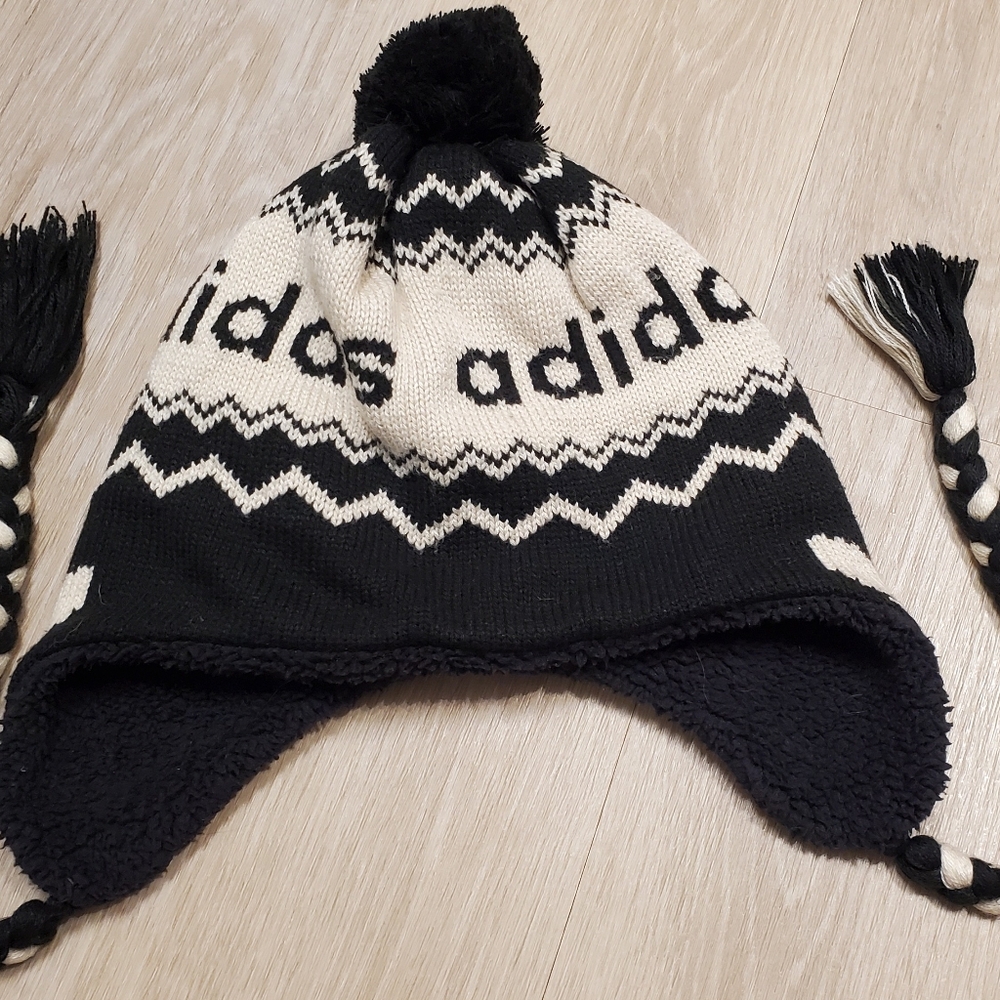 Adidas Winter KNIT Beanie Hat Unisex Earflap POM Vintage
